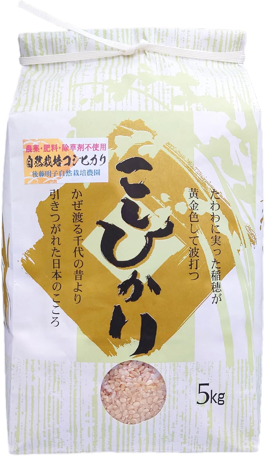 令和7年産 熊本県産 コシヒカリ 玄米 5kg 阿蘇山麓・後藤農園 自然栽培（栽培期間中 無農薬・無化学肥料・除草剤不使用） 単一原料米・精米改良剤不使用